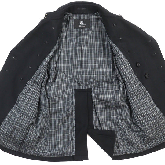 BURBERRY BLACK LABEL trench coat Outer material: 75% wool, Outer material: 25% nylon, Outer material: 5% cashmere, Leather part: cowhide, Lining: cupra black mens L Used Authentic