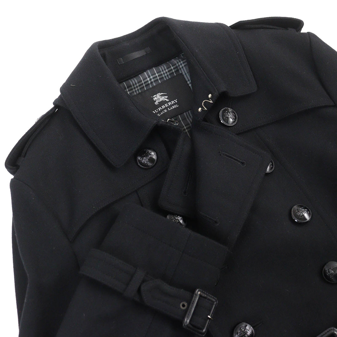 BURBERRY BLACK LABEL trench coat Outer material: 75% wool, Outer material: 25% nylon, Outer material: 5% cashmere, Leather part: cowhide, Lining: cupra black mens L Used Authentic