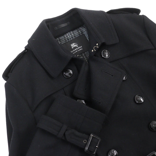 BURBERRY BLACK LABEL trench coat Outer material: 75% wool, Outer material: 25% nylon, Outer material: 5% cashmere, Leather part: cowhide, Lining: cupra black mens L Used Authentic