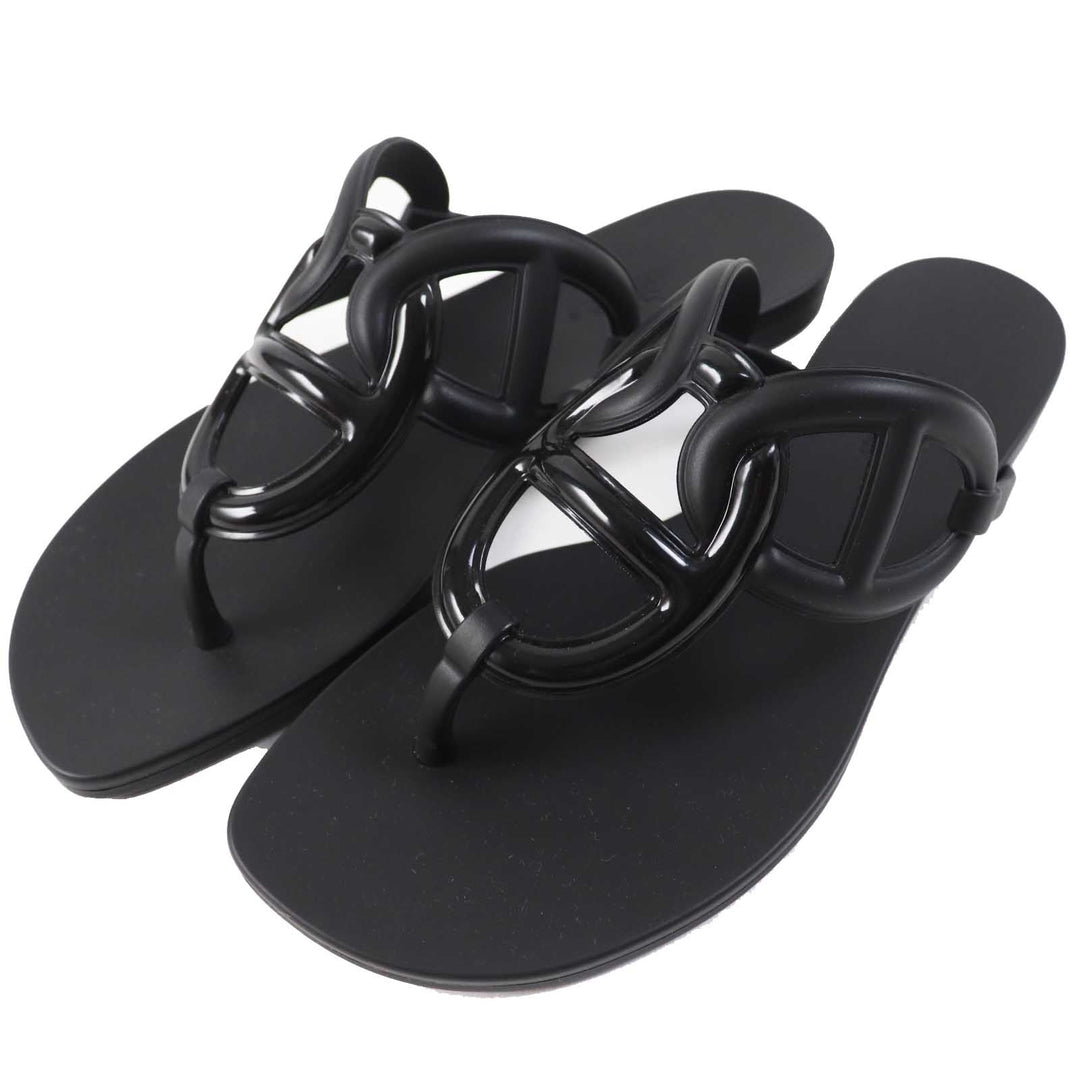 HERMES Sandals Main: Rubber black Egeri Women 35 Used Authentic