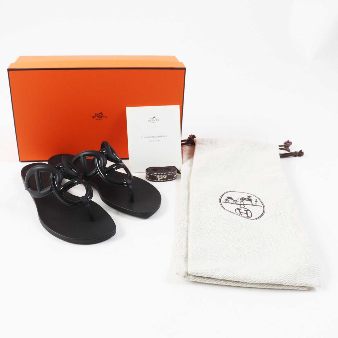HERMES Sandals Main: Rubber black Egeri Women 35 Used Authentic