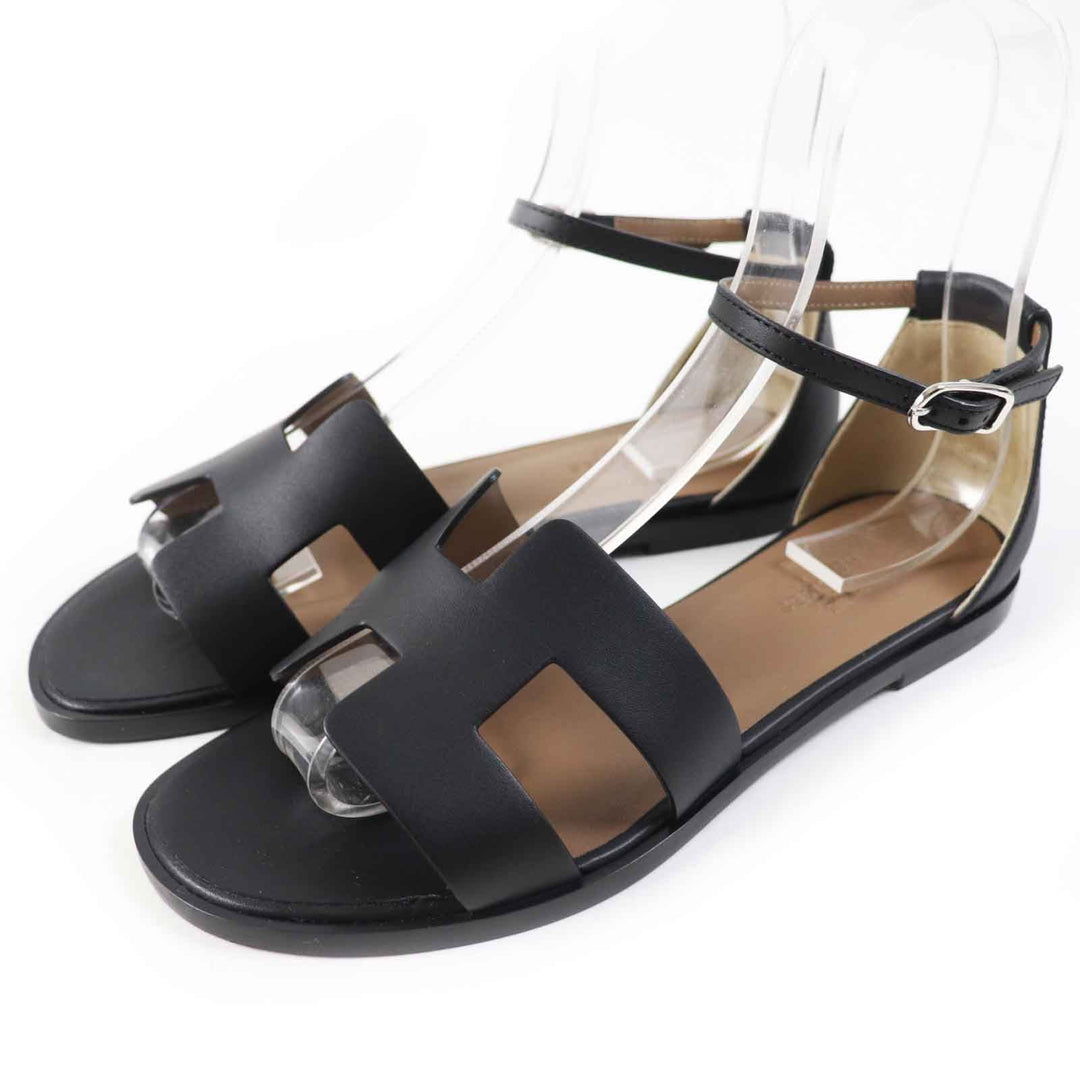 HERMES Sandals Main: Leather black Santorini Women 37 Used Authentic