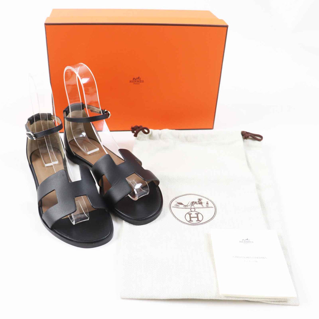 HERMES Sandals Main: Leather black Santorini Women 37 Used Authentic