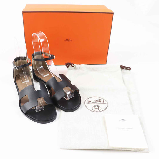 HERMES Sandals Main: Leather black Santorini Women 37 Used Authentic