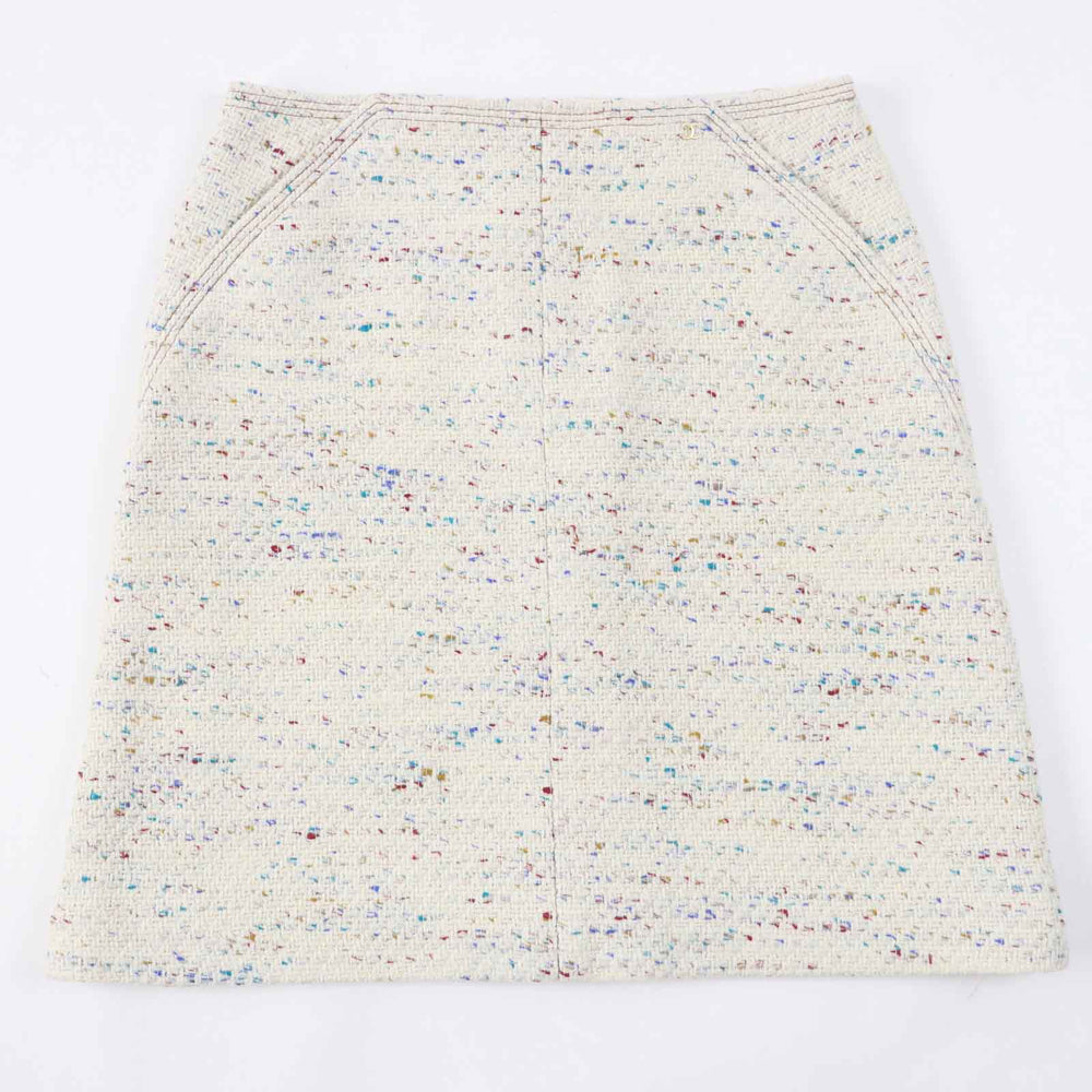 CHANEL skirt 03C P20369 Outer: 92% wool, Outer: 4% polyamide (nylon), Outer: 4% viscose, Lining: 100% silk Light Beige Multi Women 46 Used Authentic