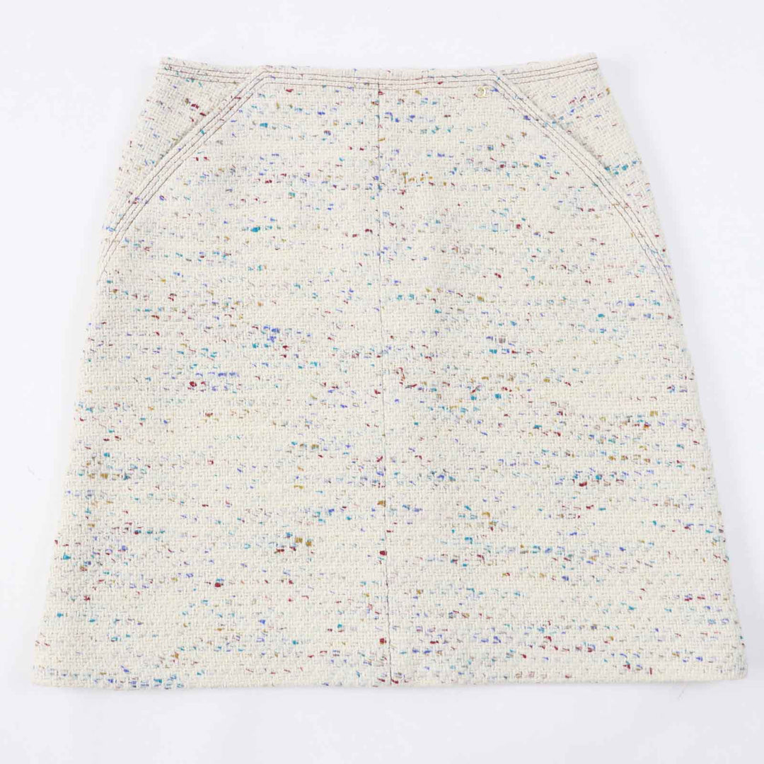 CHANEL skirt 03C P20369 Outer: 92% wool, Outer: 4% polyamide (nylon), Outer: 4% viscose, Lining: 100% silk Light Beige Multi Women 46 Used Authentic