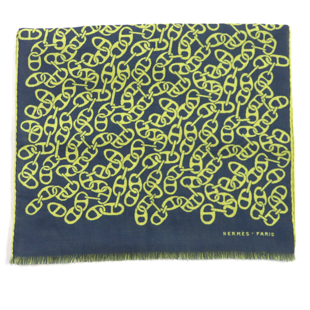 HERMES Scarf H706094T Main: 70% cashmere, Main: 30% silk Blue Ocean Citron Nausa mens Used Authentic