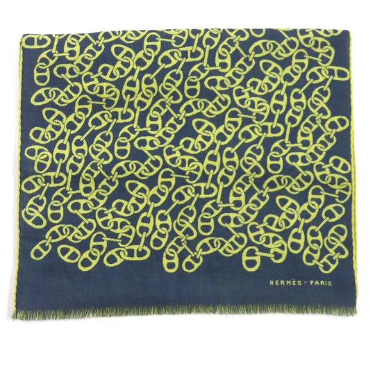 HERMES Scarf H706094T Main: 70% cashmere, Main: 30% silk Blue Ocean Citron Nausa mens Used Authentic