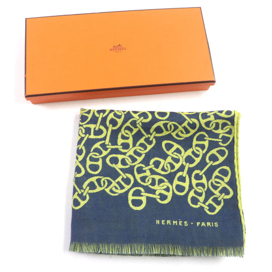 HERMES Scarf H706094T Main: 70% cashmere, Main: 30% silk Blue Ocean Citron Nausa mens Used Authentic