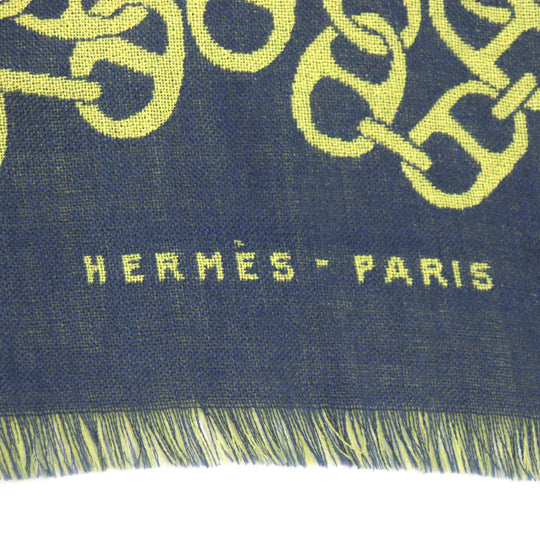 HERMES Scarf H706094T Main: 70% cashmere, Main: 30% silk Blue Ocean Citron Nausa mens Used Authentic