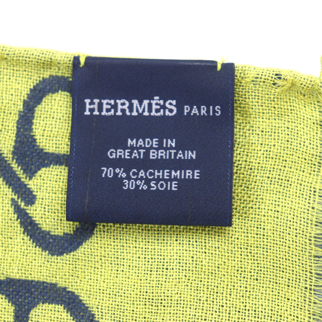 HERMES Scarf H706094T Main: 70% cashmere, Main: 30% silk Blue Ocean Citron Nausa mens Used Authentic