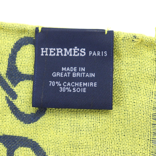 HERMES Scarf H706094T Main: 70% cashmere, Main: 30% silk Blue Ocean Citron Nausa mens Used Authentic