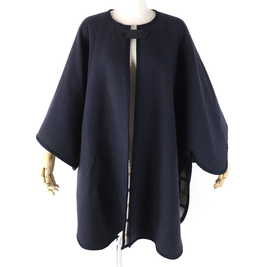 HERMES poncho Main: 90% wool, Main: 10% cashmere, Part: 100% cotton, Leather part: cowhide multicolor Camille Women No size listed Used Authentic