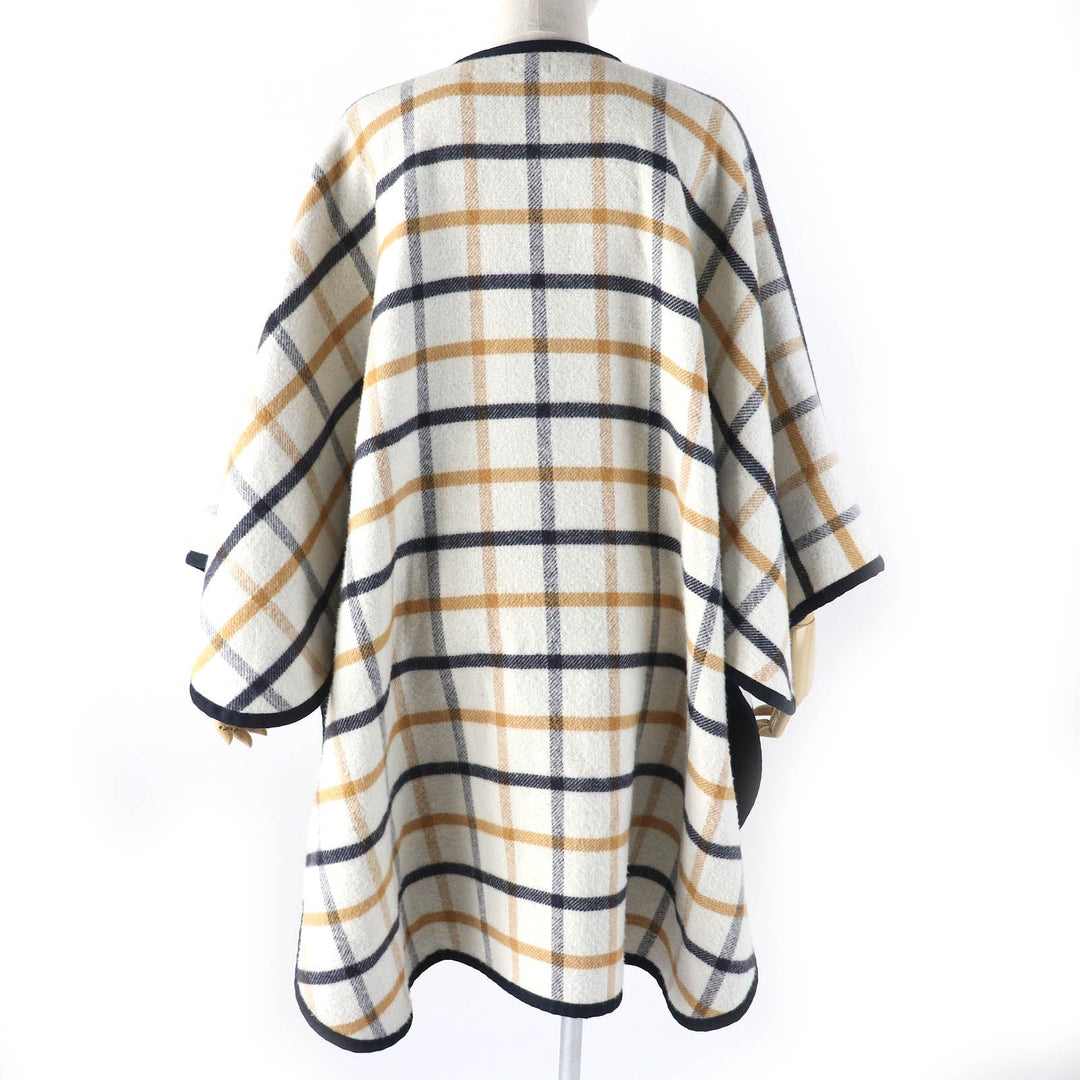 HERMES poncho Main: 90% wool, Main: 10% cashmere, Part: 100% cotton, Leather part: cowhide multicolor Camille Women No size listed Used Authentic