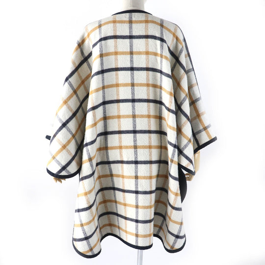 HERMES poncho Main: 90% wool, Main: 10% cashmere, Part: 100% cotton, Leather part: cowhide multicolor Camille Women No size listed Used Authentic