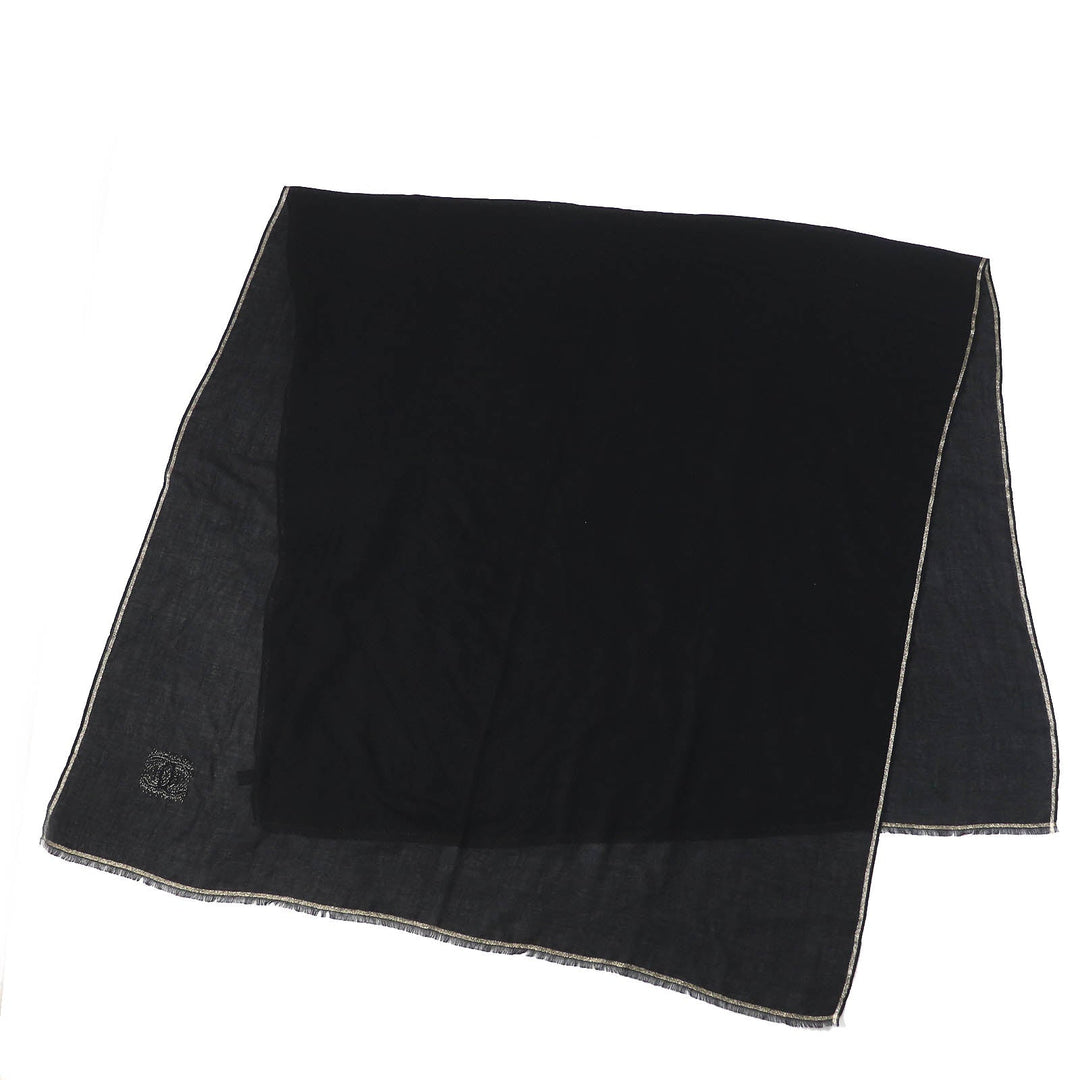 CHANEL Scarf 15C Main: 100% cashmere black gold glitter Women Used Authentic