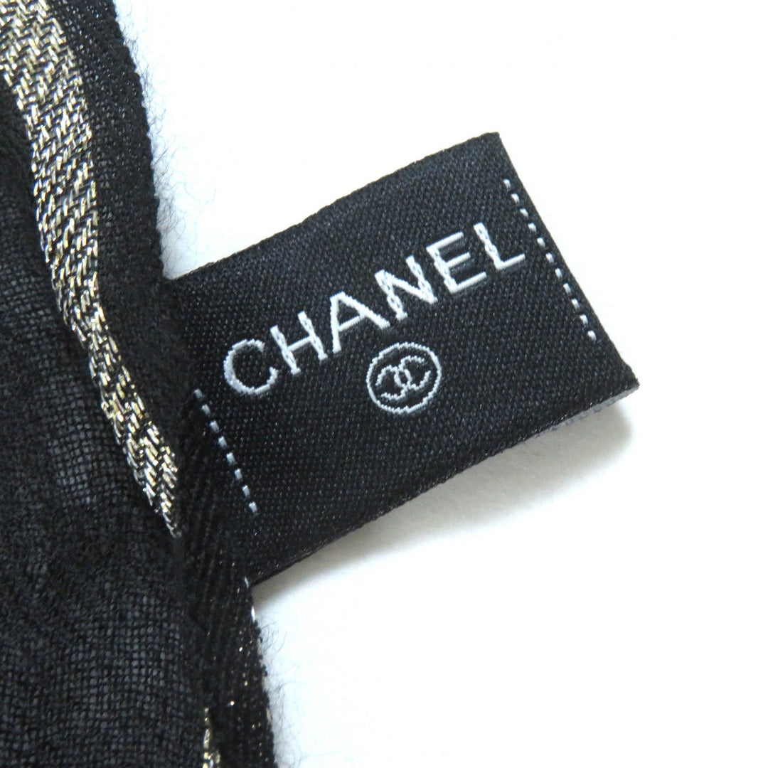 CHANEL Scarf 15C Main: 100% cashmere black gold glitter Women Used Authentic