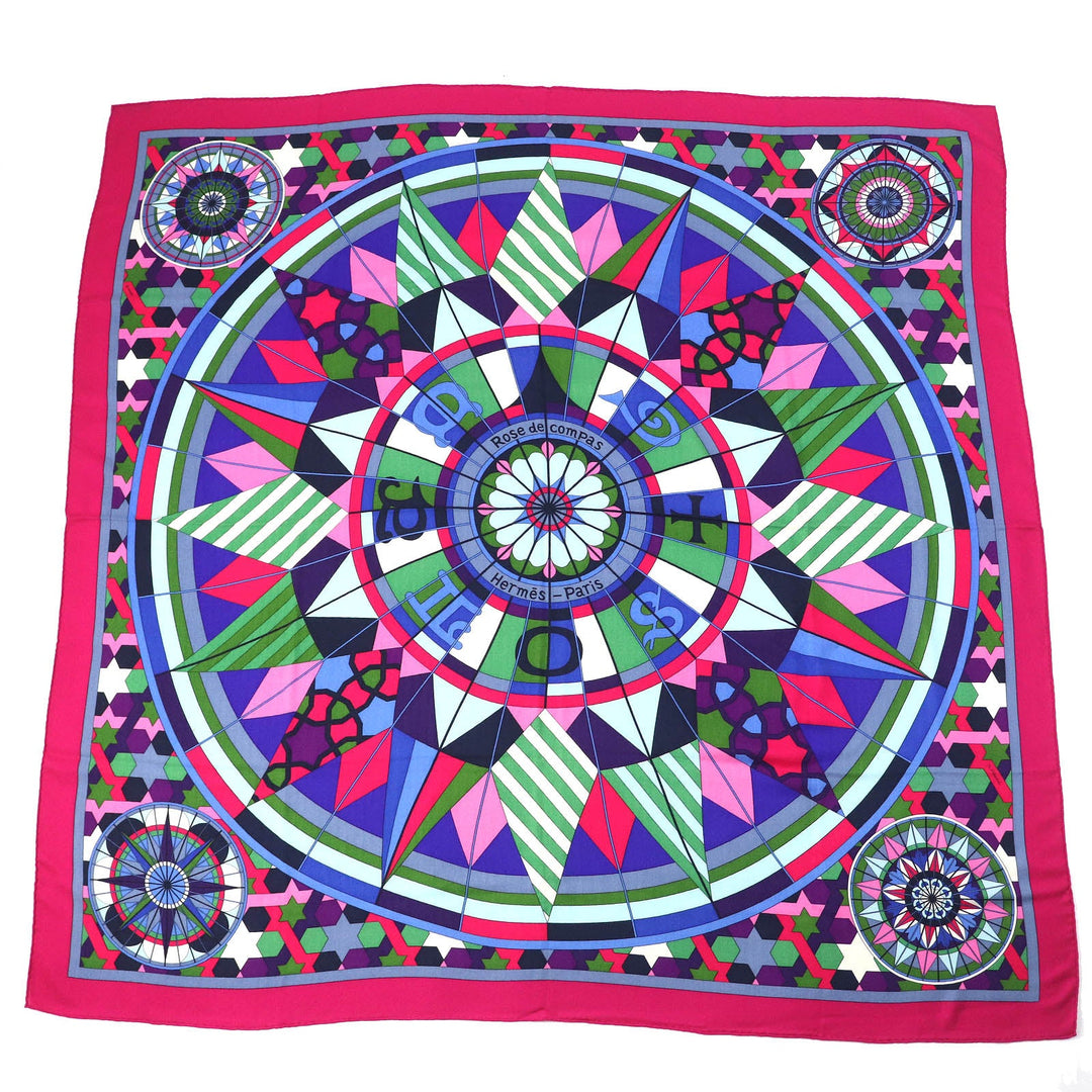 HERMES scarf Main: 65% cashmere, Main: 35% silk multicolor ROSE DE COMPAS Rose of the Compass Women Used Authentic