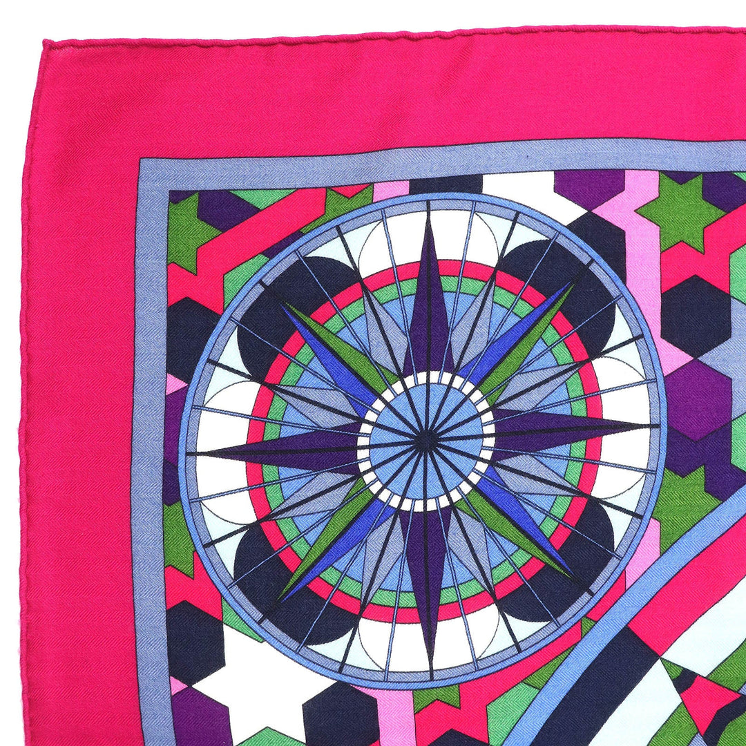 HERMES scarf Main: 65% cashmere, Main: 35% silk multicolor ROSE DE COMPAS Rose of the Compass Women Used Authentic