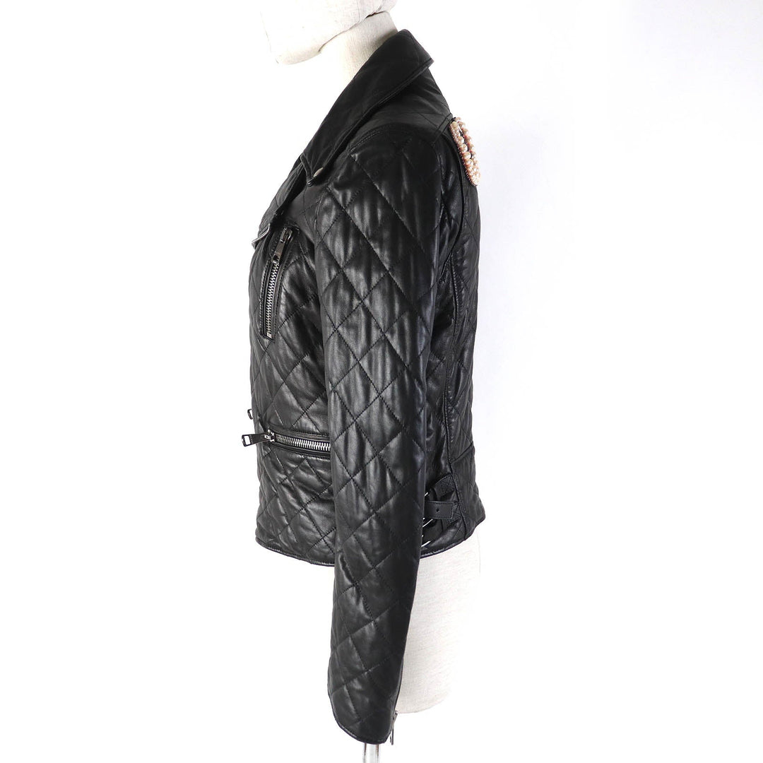 GUCCI Jacket 502674 Main: Lamb leather, Filling: 100% polyester, Lining: 100% cupra, Part: 100% nylon, Part: 100% polyester black Women 36 Used Authentic
