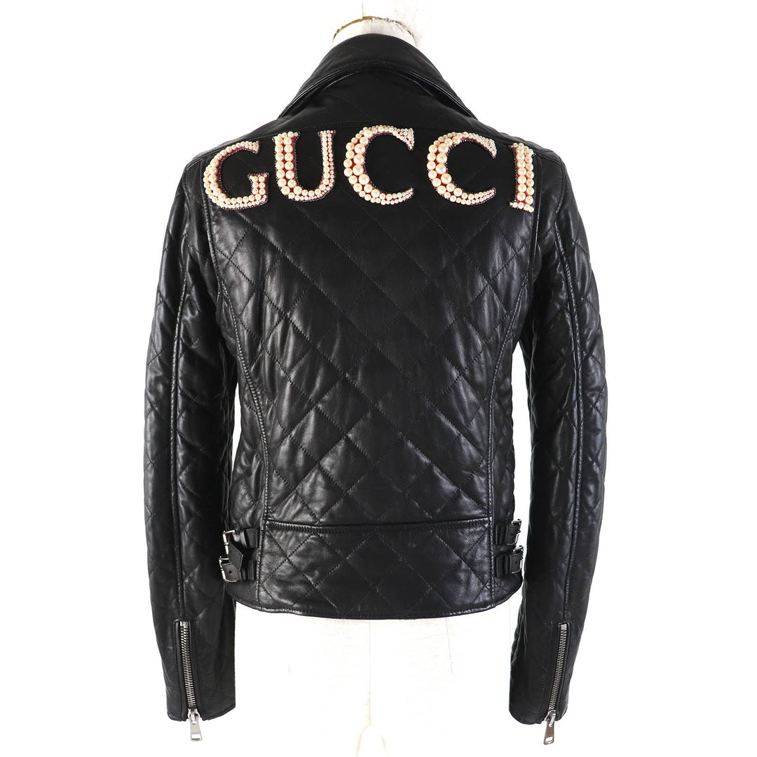 GUCCI Jacket 502674 Main: Lamb leather, Filling: 100% polyester, Lining: 100% cupra, Part: 100% nylon, Part: 100% polyester black Women 36 Used Authentic