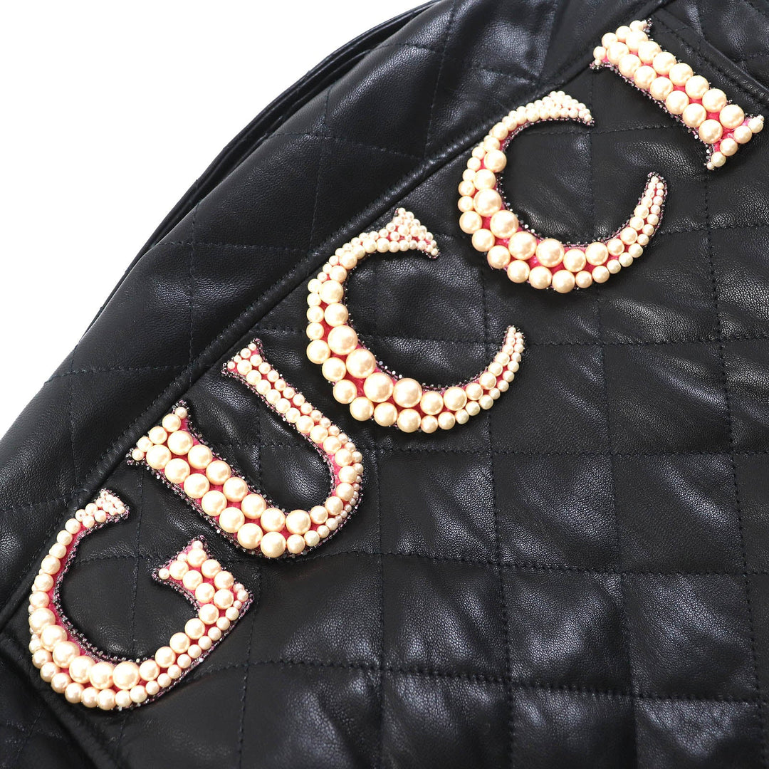 GUCCI Jacket 502674 Main: Lamb leather, Filling: 100% polyester, Lining: 100% cupra, Part: 100% nylon, Part: 100% polyester black Women 36 Used Authentic