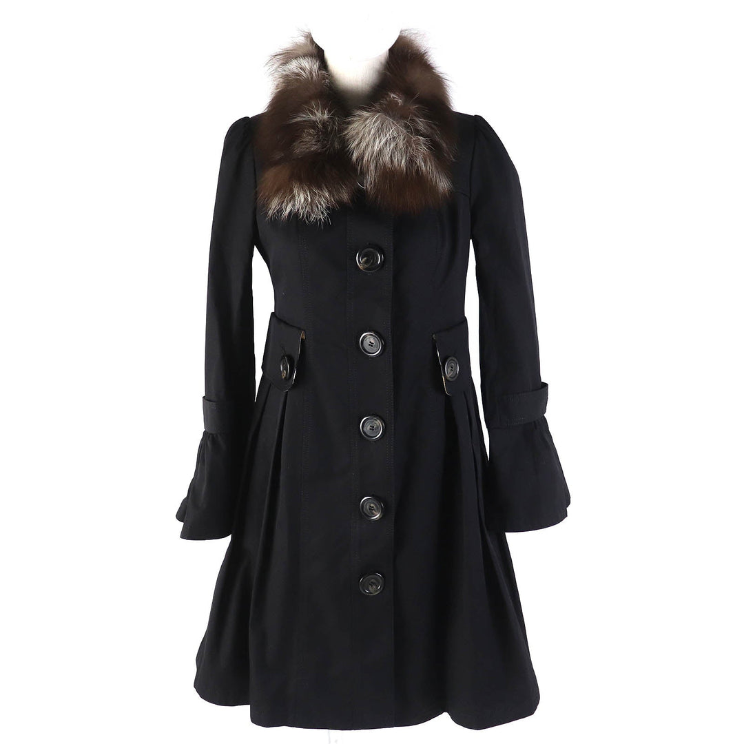 BURBERRY BLUE LABEL trench coat Main: 100% cotton, Fur: Fox, Lining: Cupra, Lining: Polyester, Sleeve lining: Polyester black Women 36 Used Authentic