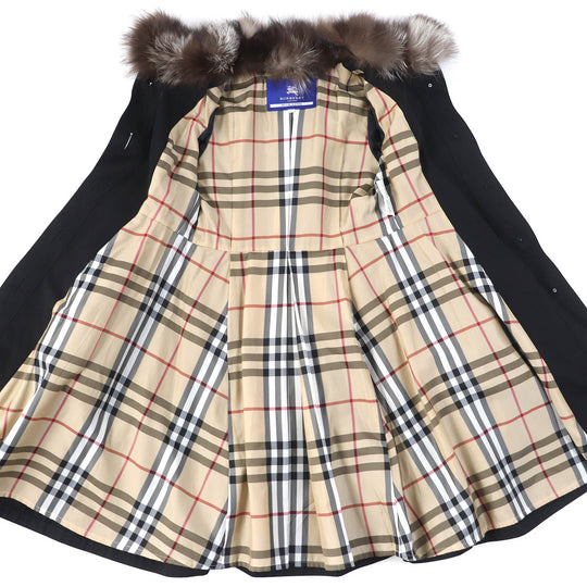 BURBERRY BLUE LABEL trench coat Main: 100% cotton, Fur: Fox, Lining: Cupra, Lining: Polyester, Sleeve lining: Polyester black Women 36 Used Authentic