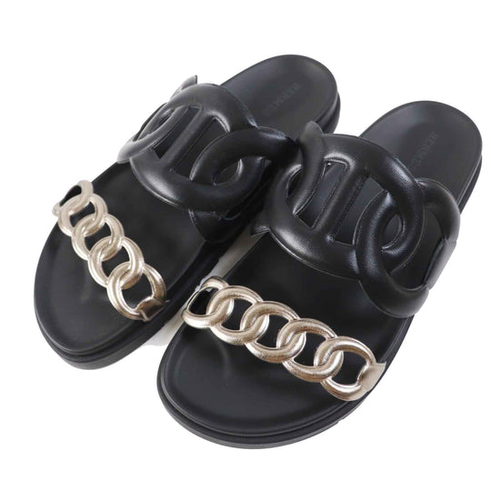 HERMES Sandals Main: Leather, Main: Rubber black extra Women 39 Used Authentic