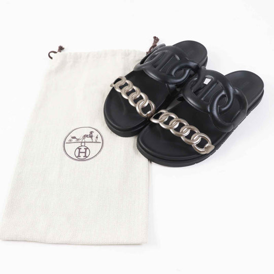 HERMES Sandals Main: Leather, Main: Rubber black extra Women 39 Used Authentic