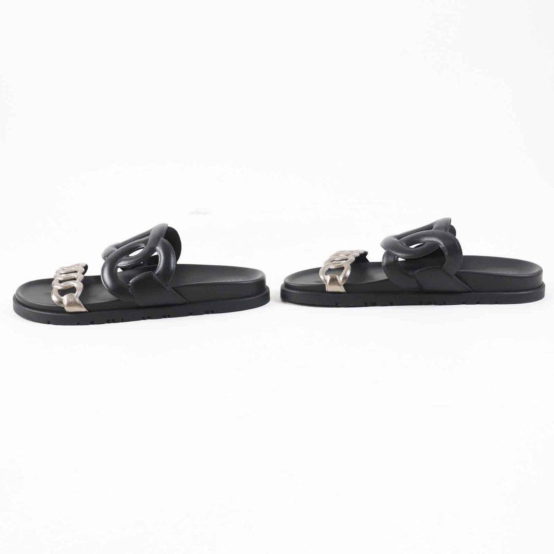 HERMES Sandals Main: Leather, Main: Rubber black extra Women 39 Used Authentic