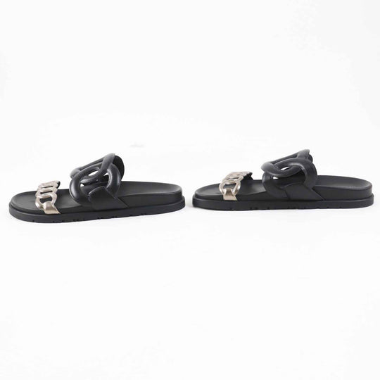 HERMES Sandals Main: Leather, Main: Rubber black extra Women 39 Used Authentic