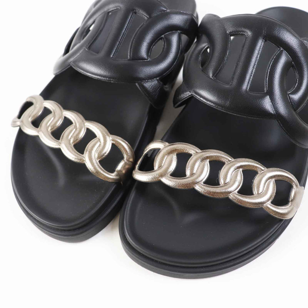 HERMES Sandals Main: Leather, Main: Rubber black extra Women 39 Used Authentic