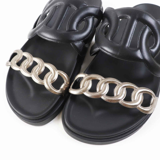 HERMES Sandals Main: Leather, Main: Rubber black extra Women 39 Used Authentic