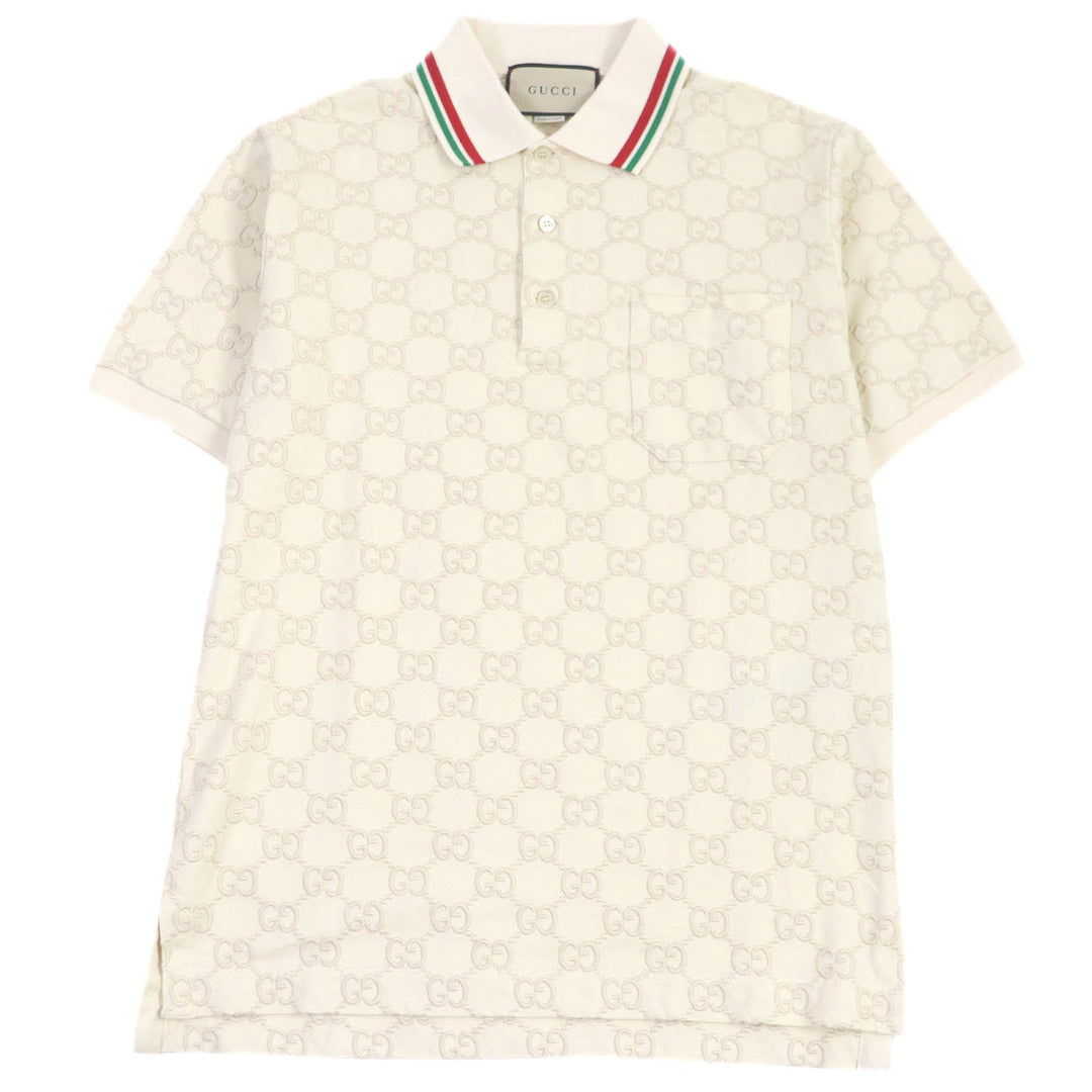GUCCI Short sleeve polo shirt 753572 Main: 94% cotton, Main: 6% polyurethane, Part: 89% cotton, Part: 11% polyester Ivory mens XS Used Authentic