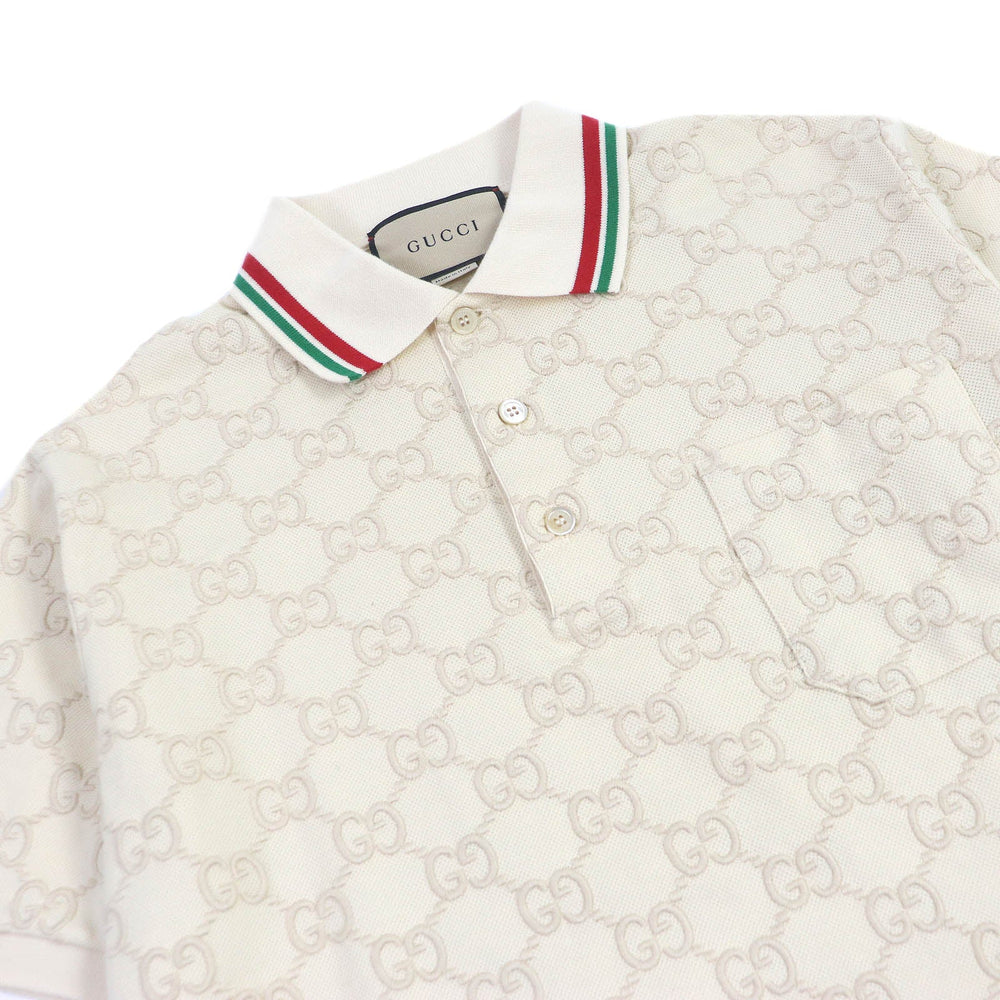 GUCCI Short sleeve polo shirt 753572 Main: 94% cotton, Main: 6% polyurethane, Part: 89% cotton, Part: 11% polyester Ivory mens XS Used Authentic