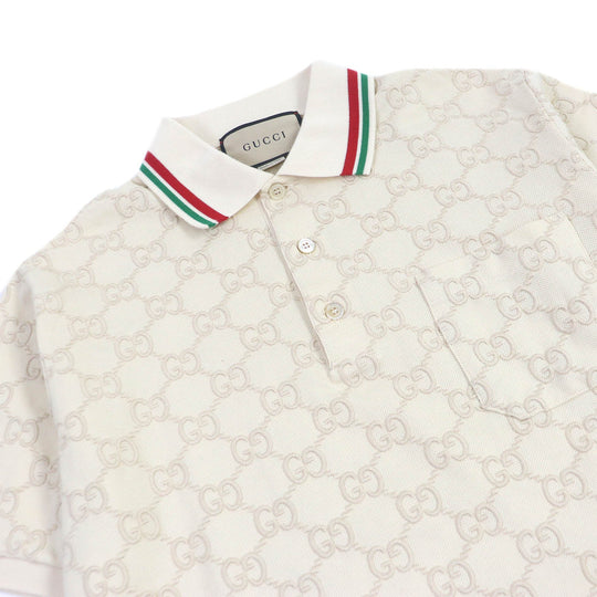 GUCCI Short sleeve polo shirt 753572 Main: 94% cotton, Main: 6% polyurethane, Part: 89% cotton, Part: 11% polyester Ivory mens XS Used Authentic