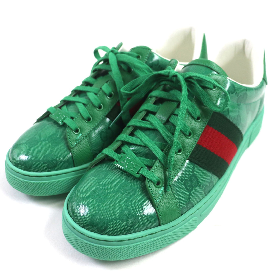 GUCCI Low cut sneakers 760775 Main: GG Crystal green Web line ACE Ace mens 7 1/2 Used Authentic