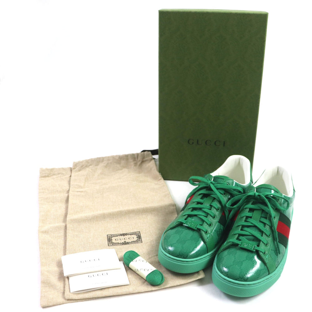 GUCCI Low cut sneakers 760775 Main: GG Crystal green Web line ACE Ace mens 7 1/2 Used Authentic