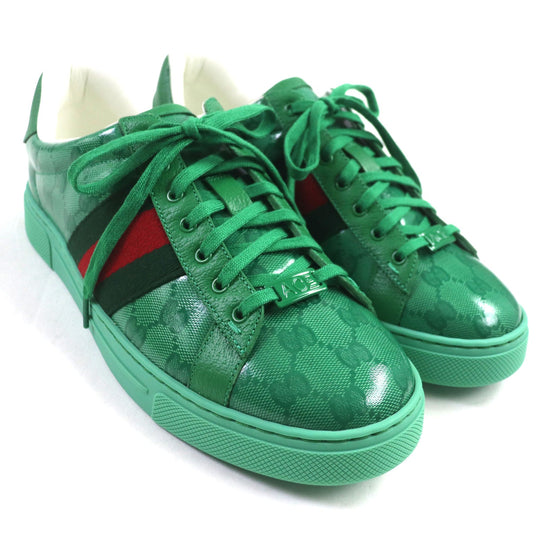 GUCCI Low cut sneakers 760775 Main: GG Crystal green Web line ACE Ace mens 7 1/2 Used Authentic