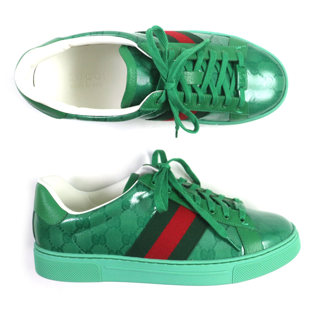 GUCCI Low cut sneakers 760775 Main: GG Crystal green Web line ACE Ace mens 7 1/2 Used Authentic
