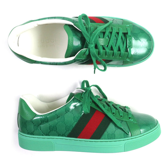 GUCCI Low cut sneakers 760775 Main: GG Crystal green Web line ACE Ace mens 7 1/2 Used Authentic