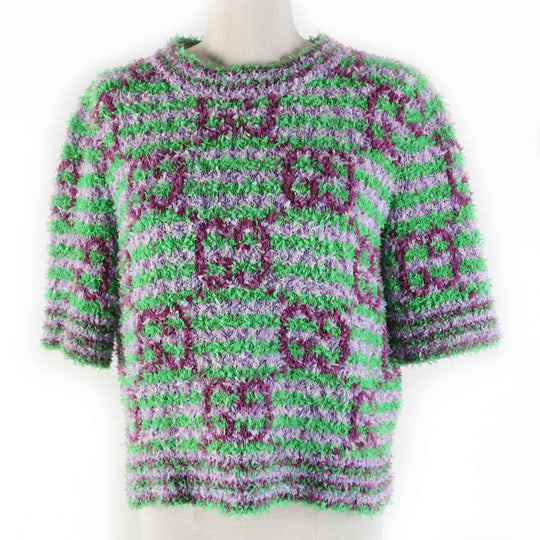 GUCCI knit 695796 Outer material: 53% cotton, Outer material: 47% nylon Purple green Women M Used Authentic