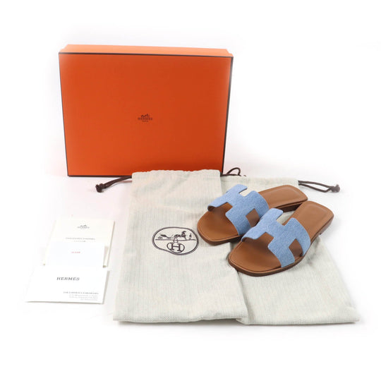 HERMES Sandals Main: Denim, Part: Leather Indigo Oran Women 35 Used Authentic