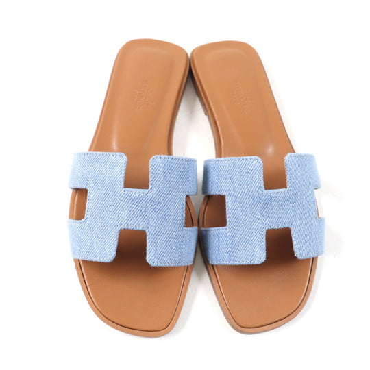 HERMES Sandals Main: Denim, Part: Leather Indigo Oran Women 35 Used Authentic