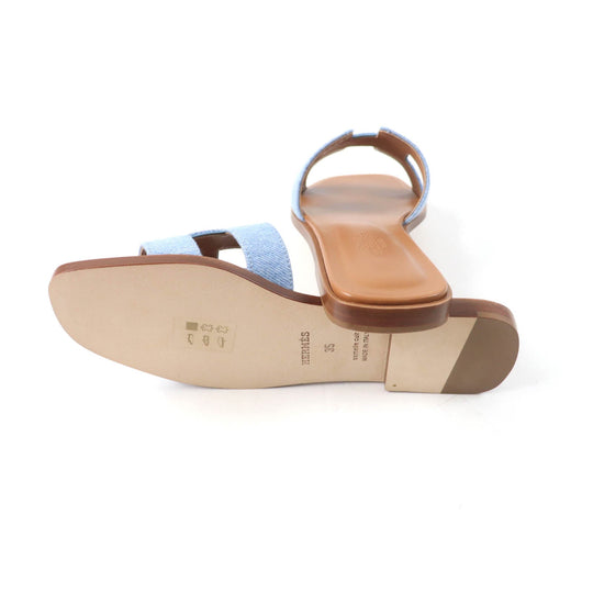 HERMES Sandals Main: Denim, Part: Leather Indigo Oran Women 35 Used Authentic