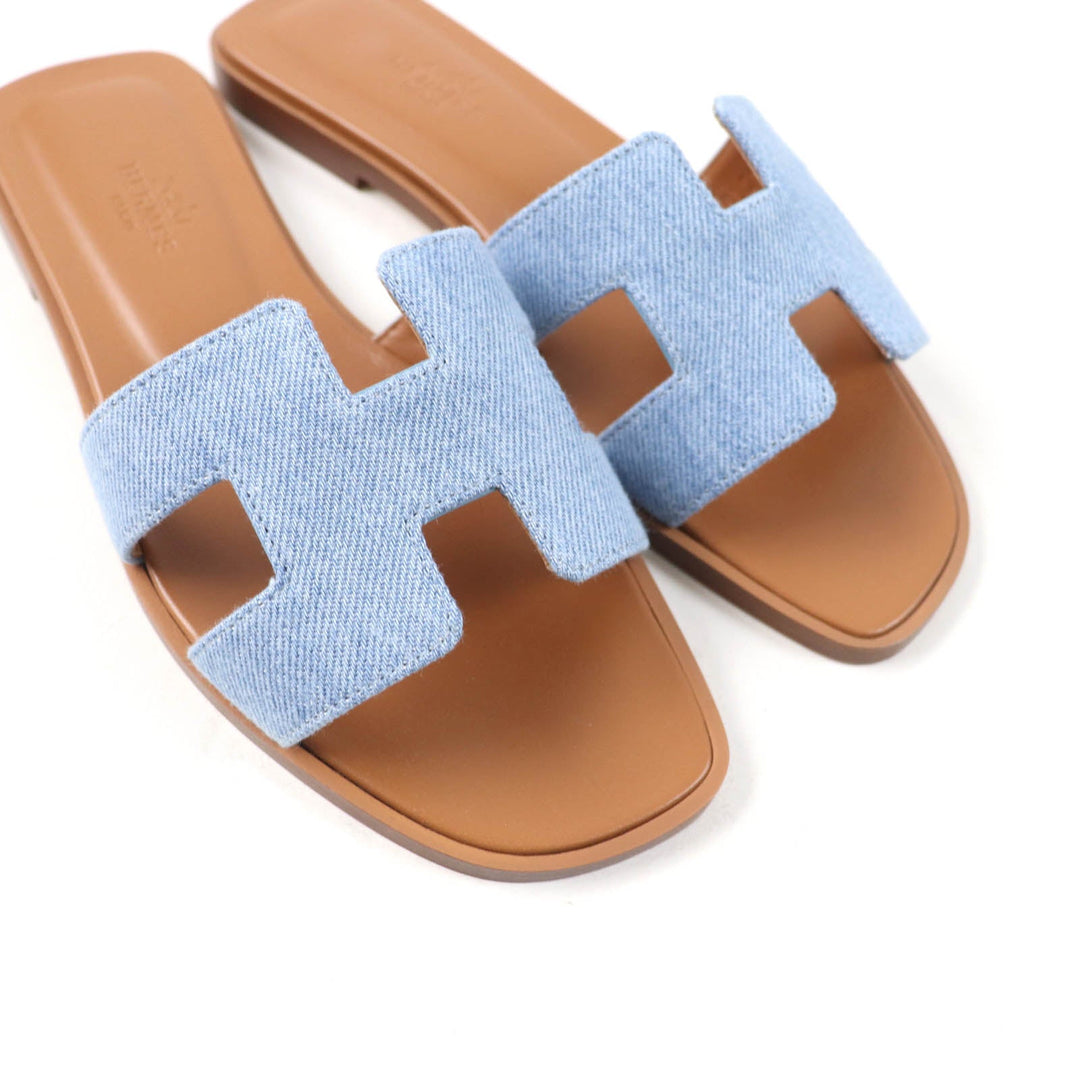 HERMES Sandals Main: Denim, Part: Leather Indigo Oran Women 35 Used Authentic