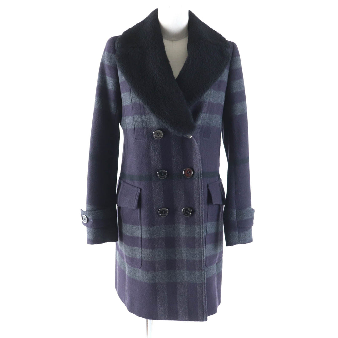 BURBERRY LONDON coat Outer: 84% wool, Outer: 16% polyester, Lining: Cupra, Fur: Mouton Purple gray Women 38 Used Authentic