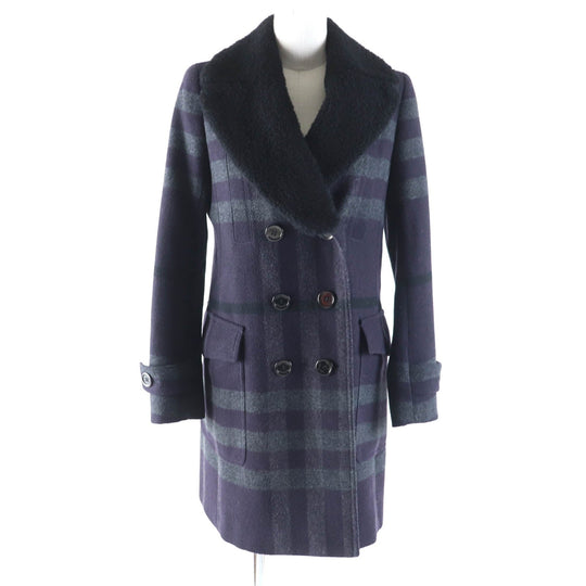 BURBERRY LONDON coat Outer: 84% wool, Outer: 16% polyester, Lining: Cupra, Fur: Mouton Purple gray Women 38 Used Authentic