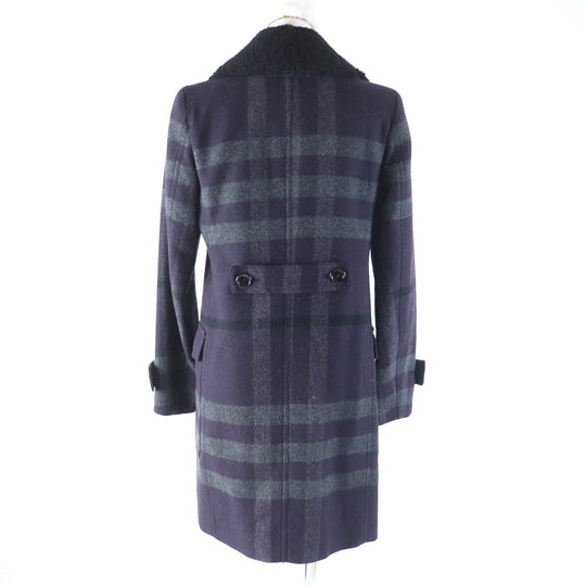 BURBERRY LONDON coat Outer: 84% wool, Outer: 16% polyester, Lining: Cupra, Fur: Mouton Purple gray Women 38 Used Authentic